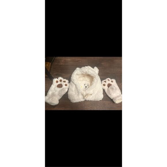 🔥Fluffy hooded,Hat and Glove set.Can be worn several ways, gloves have attachab - Picture 9 of 15